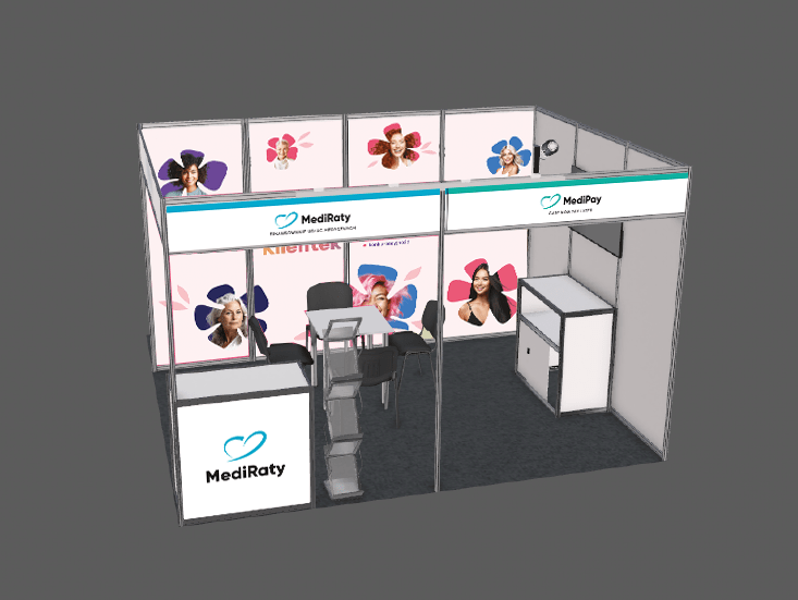 How to properly design and build a creative trade fair stand for the medical and financial industries, using LmPay Mediraty as an example?