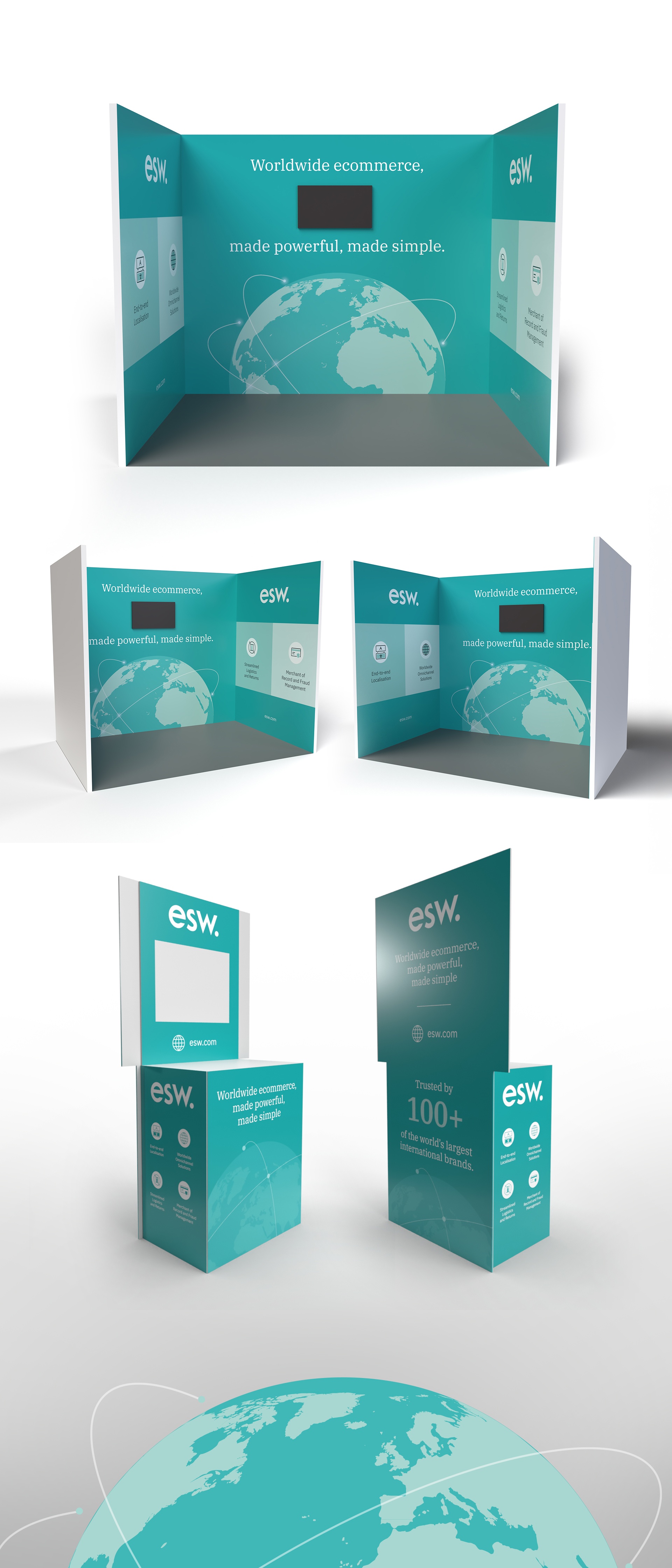 Trade show exhibit design for ESW, a global trading platform specializing in cross-border commerce.