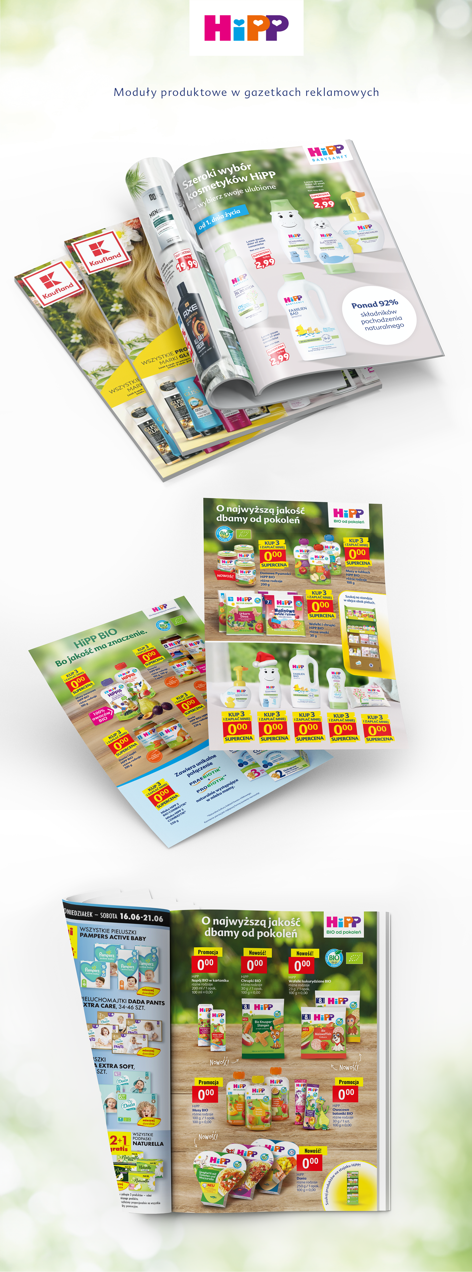 Marketing w czasopiśmie 'Skarb' Rossmann: promocja produktów organicznych HiPP i kosmetyków hipoalergicznych dla dzieci pochodzących z przetwórstwo surowców z rolnictwa ekologicznego.