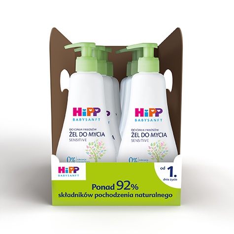 HIPP Kosmetyki Hipoalergiczne: Wizualizacja Kartonu na Żel do Mycia (Projekt 3D Render)